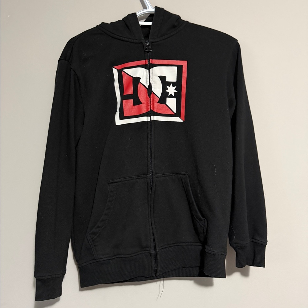 DC Black Hoodie with Red and White Accents
